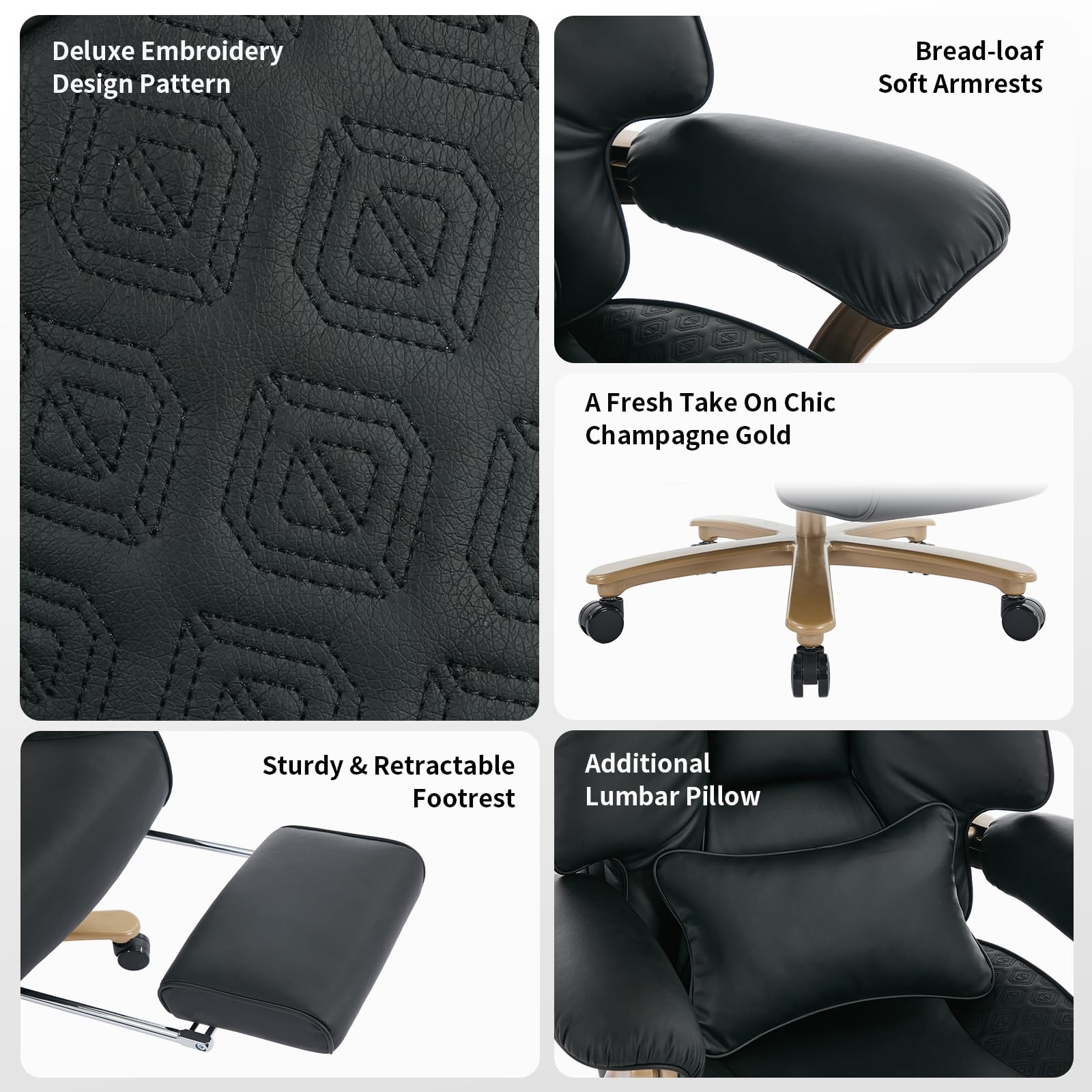 Big and Tall Executive Office Chair with Footrest, 400LBS Capacity Ergonomic High-Back Desk Office Chair with Lumbar Support, Padded Armrests & Thick Cushion, Black PU Leather Chairs