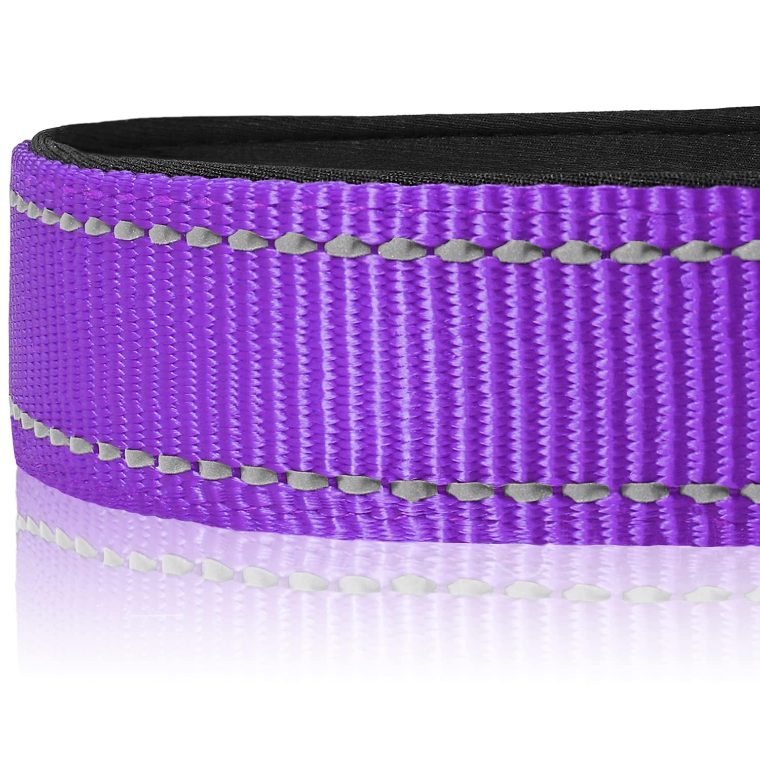 Reflective Dog Collar, Soft Neoprene Padded, Metal D-Ring, Nylon Pet Collar Adjustable for Medium Dogs, Purple, M