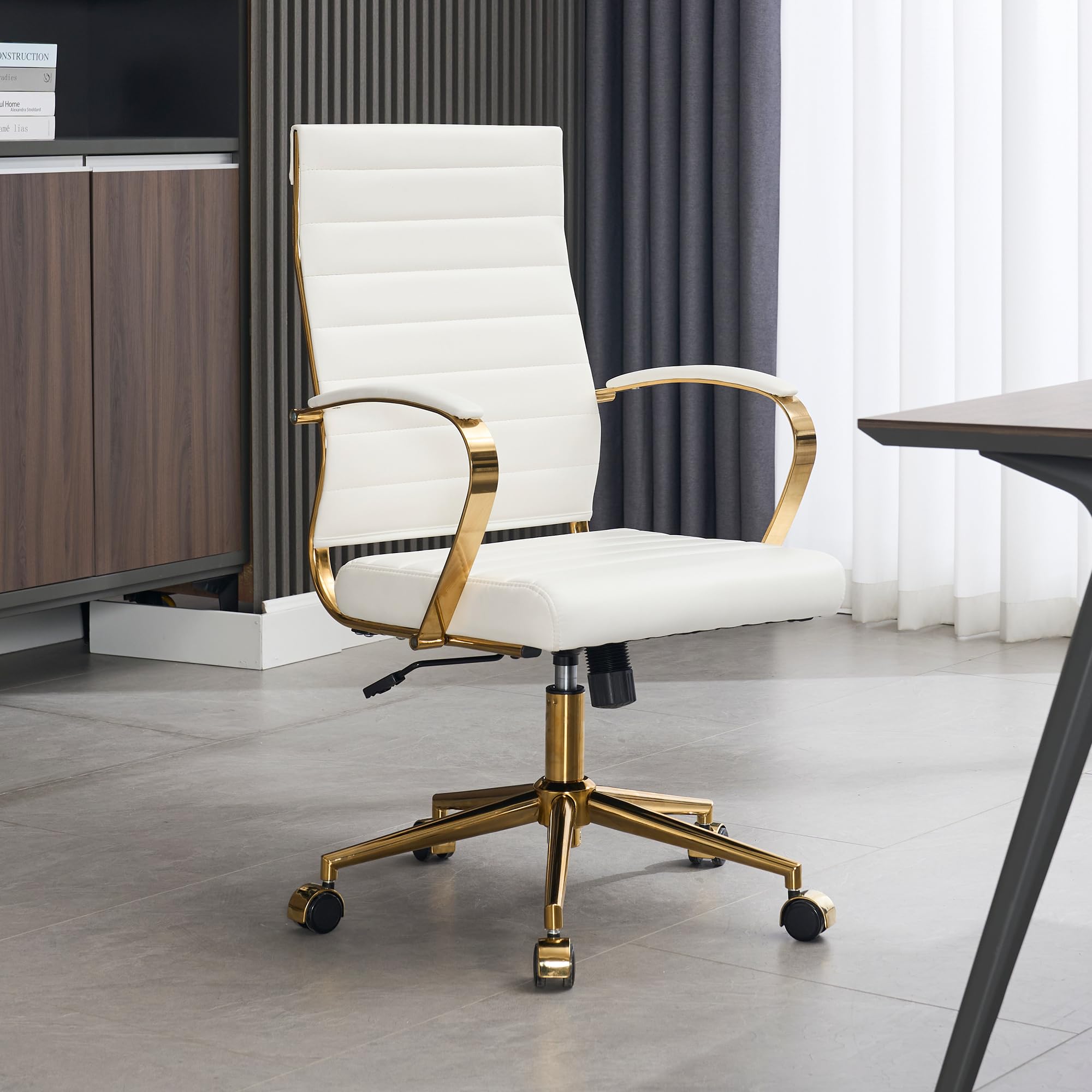 Gold Office Desk Chair, Ergonomic Leather Modern Conference Room Chairs,