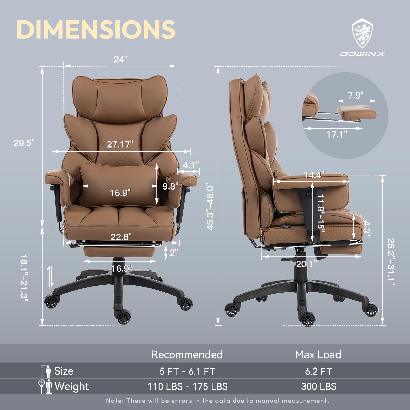 Big and Tall Office Chair with Pocket Spring Cushion,High Back Computer Gaming Chairs with Adjustable Armrests,Executive Desk Chairs with Lumbar Support and Footrest,PU Leather-Brown