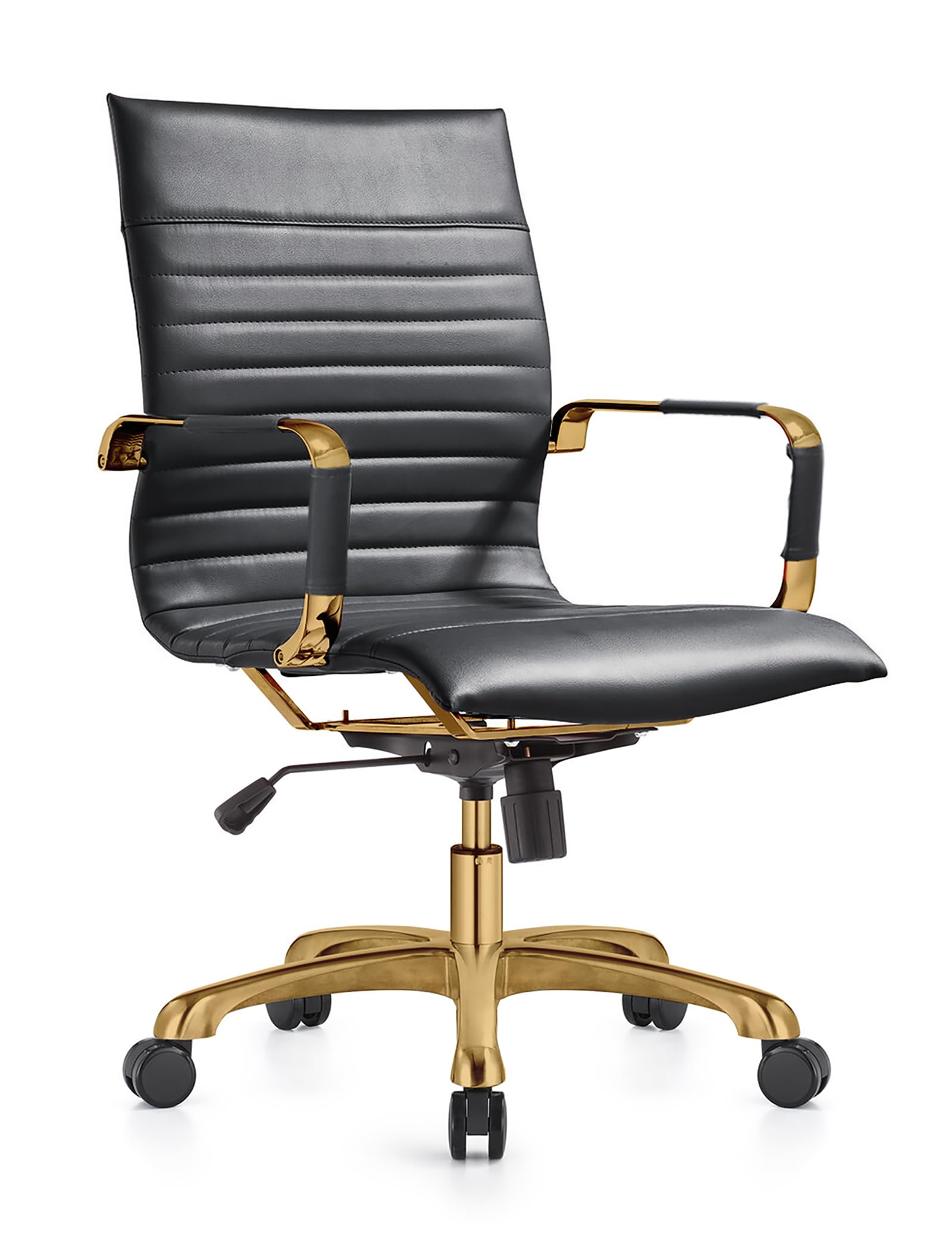Modern Ergonomic Executive Office Chair, High-Back Leather Conference Desk Chair with Adjustable Height, Tilt Control, 360° Swivel & Gold Frame for Home Office