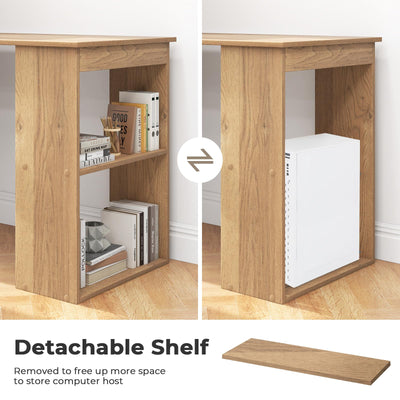 48 Inch Computer Desk with Bookshelf, 3-in-1 Home Office Desk with 4-Tier Bookcase & CPU Stand, Space-Saving Reversible Writing Desk Work Table for Bedroom, Study Room, Office (Natural)