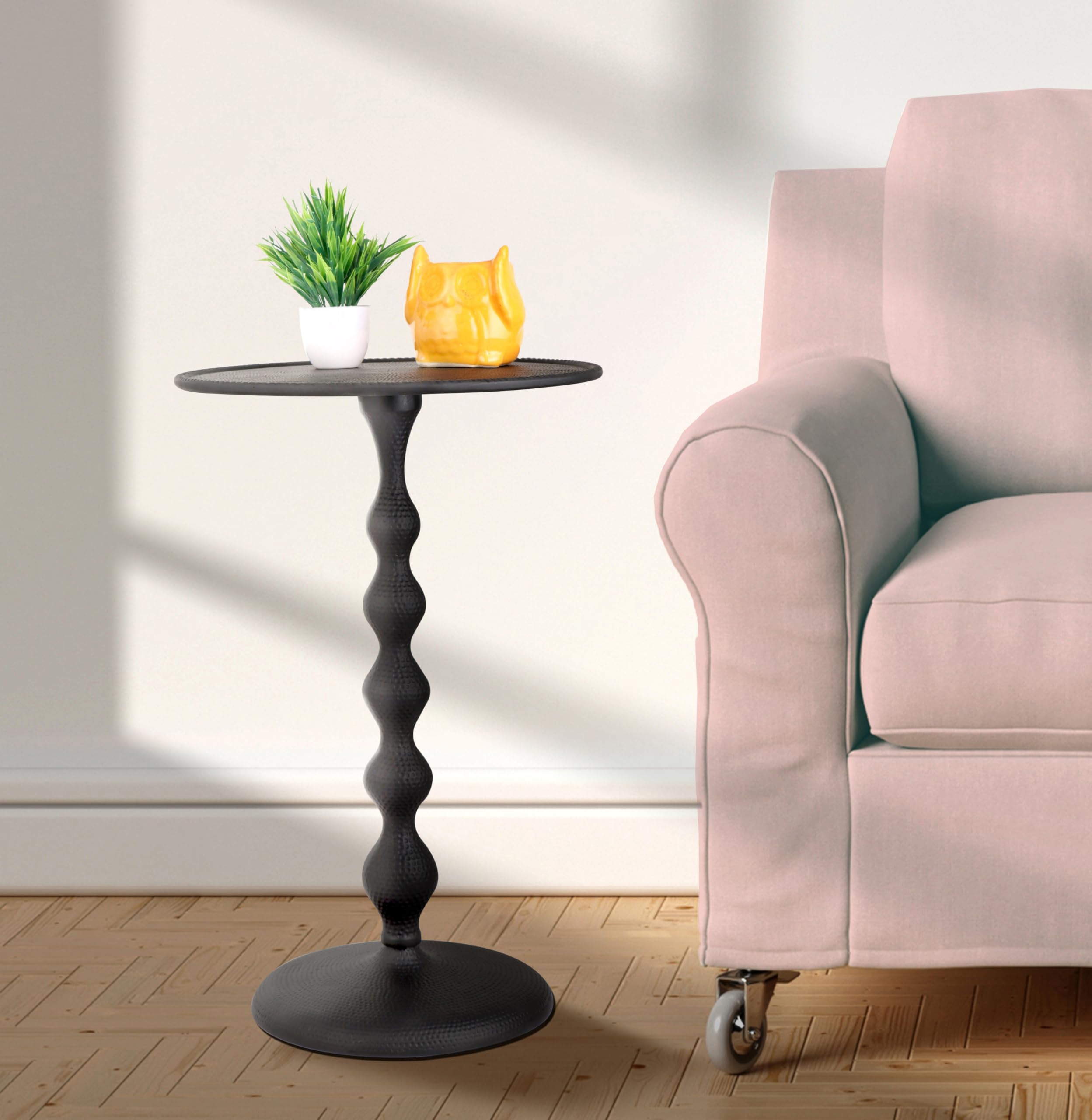 Round Metal End Tables for Living Room, Modern Metal Accent, Modern Side Table, Bedroom Nightstand, Small Coffee, Space-Saving, Easy Assembly 14.5" (Black)