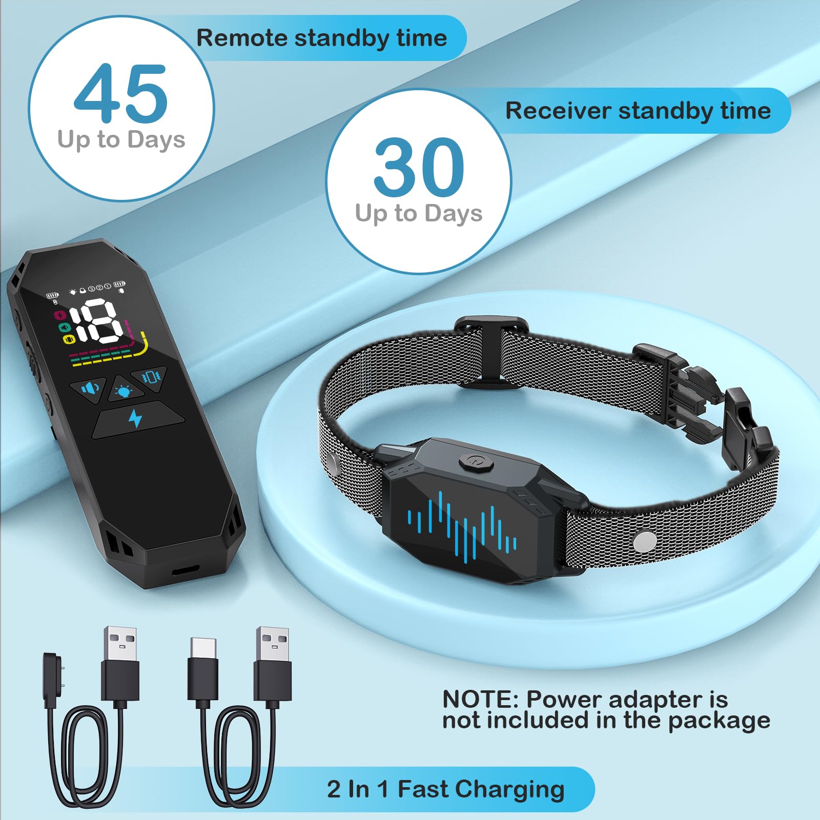 Dog Training Collar, Dog Shock Collar with Remote Control, 2500FT and 4 Training Modes Beep, Vibration, Electric Shock, IP67 Waterproof Rechargeable E-Collar for All Breed