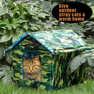 Cat Houses for Outdoor Cats, Feral Cats Dogs House, Weatherproof Warm and Insulated Cat House with Transparent Curtain Pet House, Stray Cats Shelter (Camouflage Green, Medium-Houses)