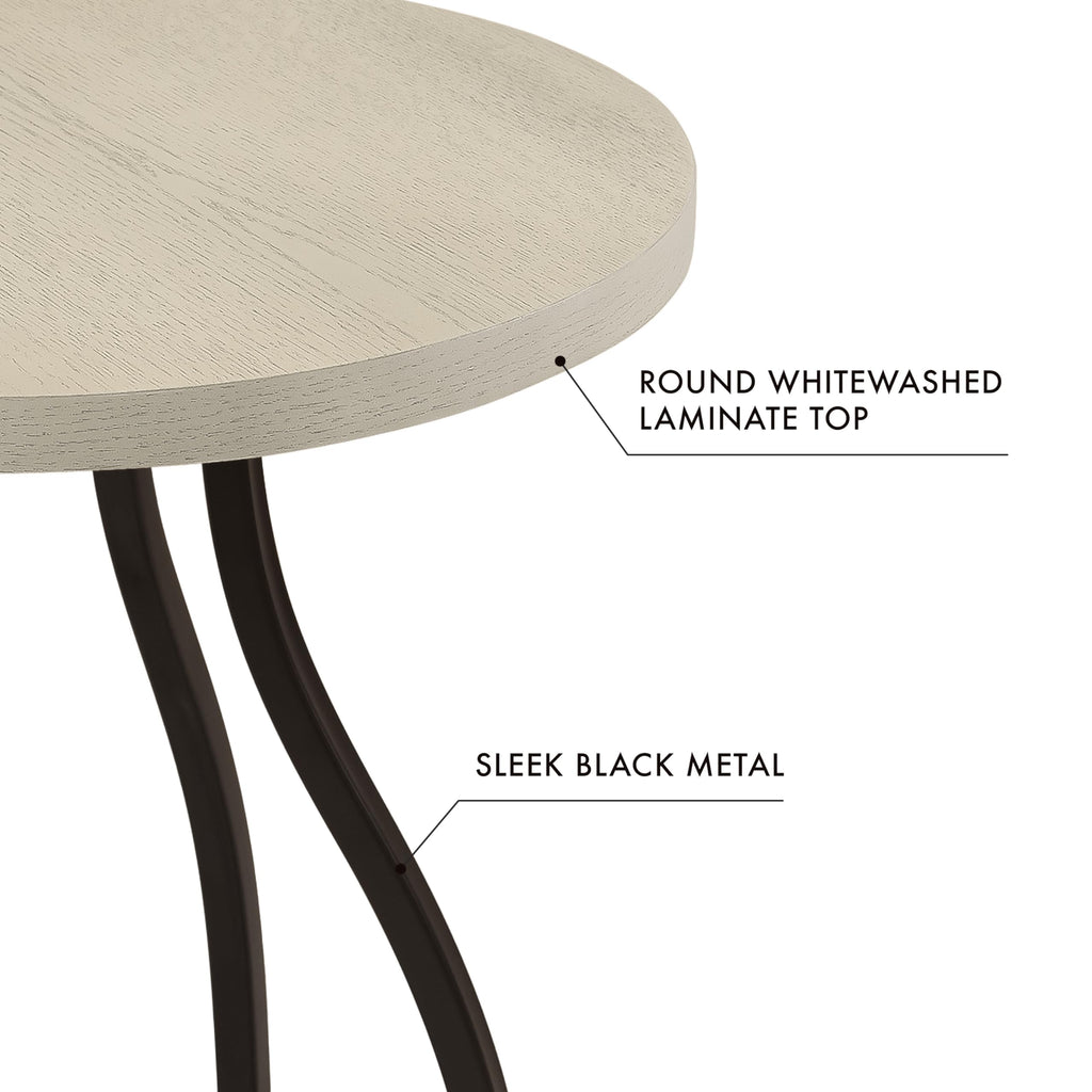 Round Accent Table with Metal Base - White Wash