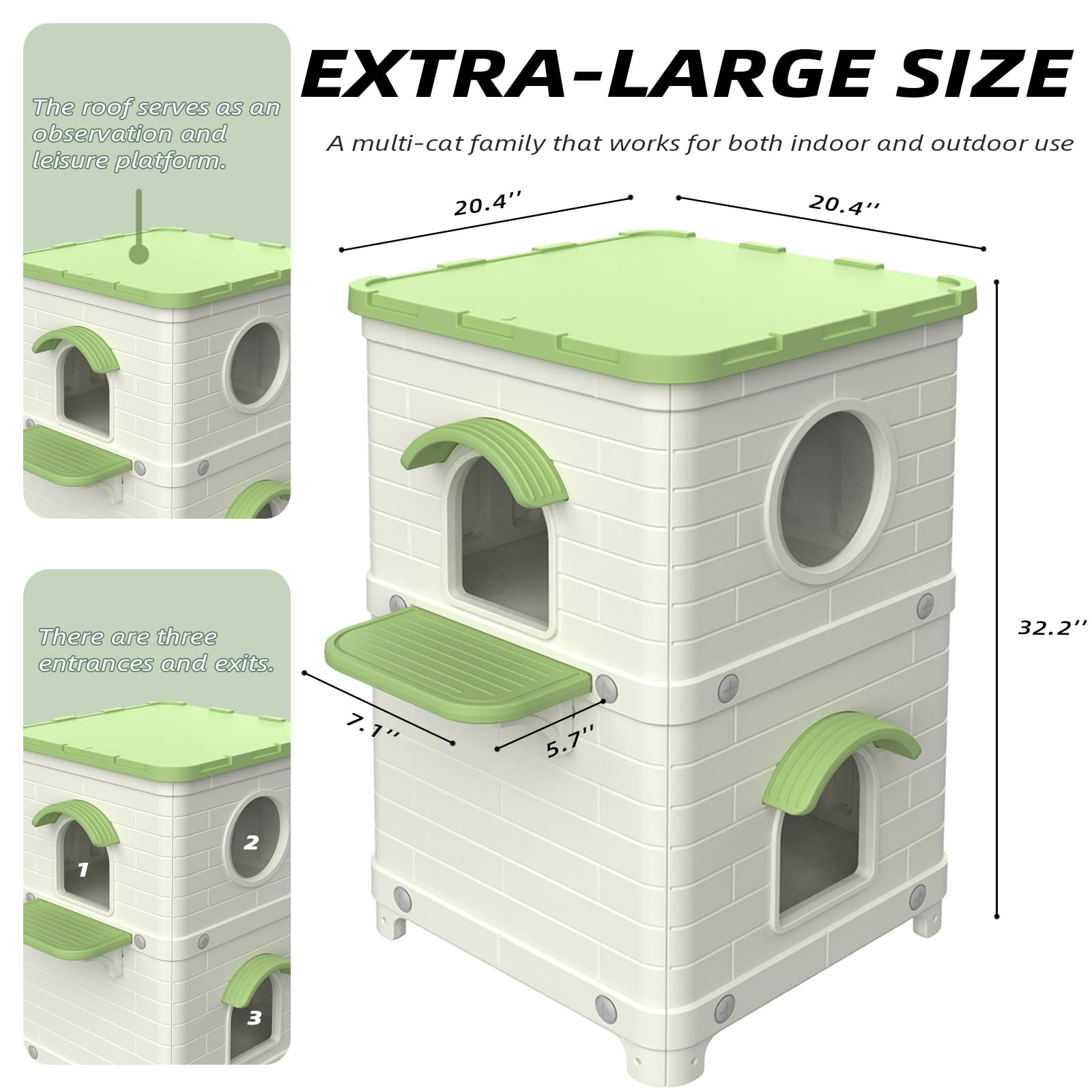 2-Story Large Outdoor Cat House - Weatherproof & Waterproof Elevated Shelter for Feral Cats, Sturdy Plastic Design, Easy Assembly Indoor/Outdoor Use