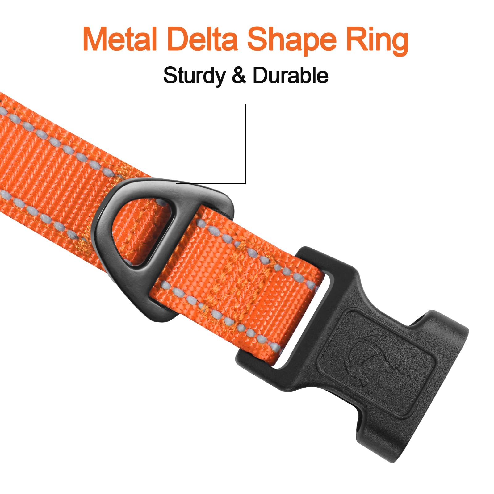 Reflective Dog Collar, Soft Neoprene Padded, Metal D-Ring, Nylon Pet Collar Adjustable for Medium Dogs, Orange, M