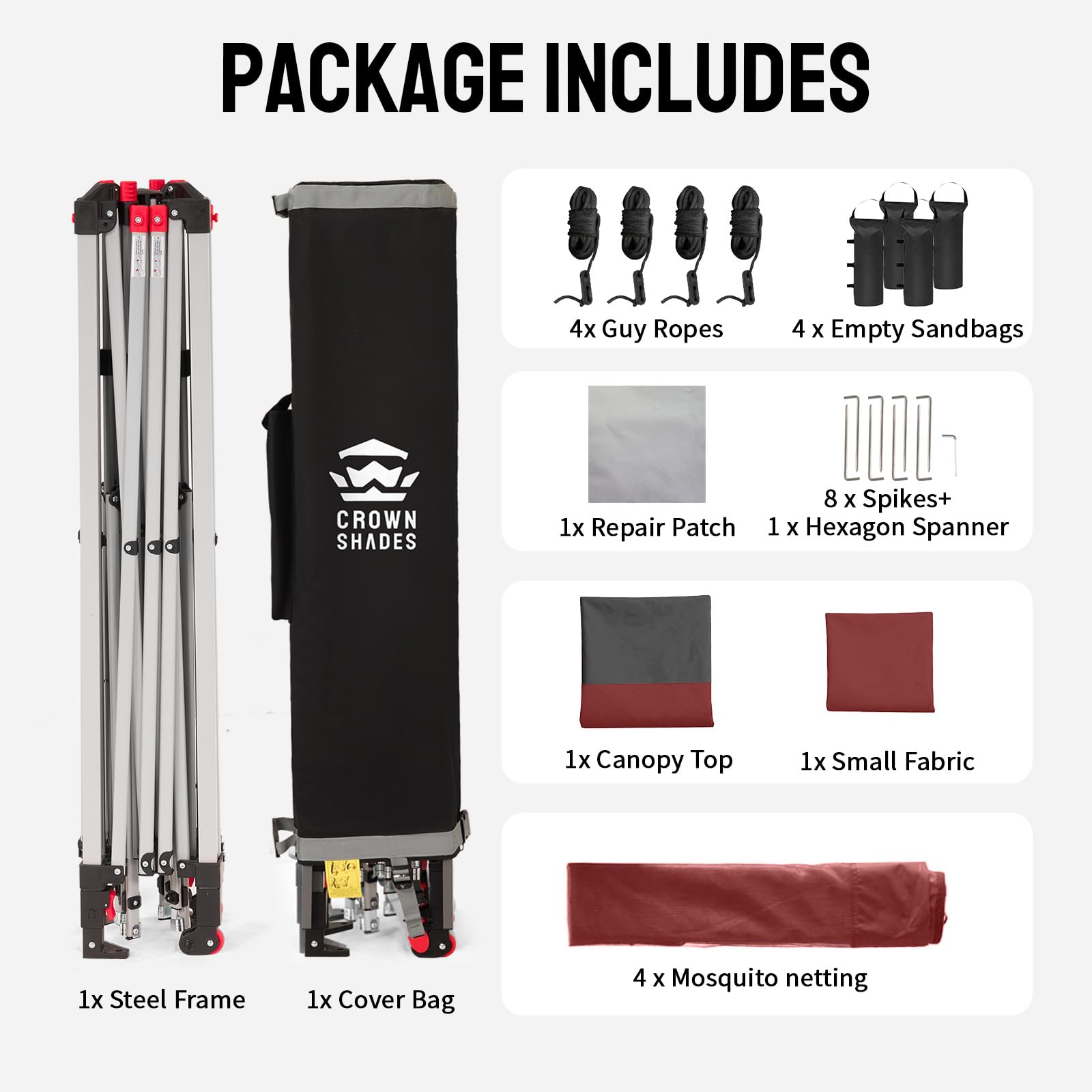 11x11 Pop Up Gazebo, Patented One Push Outoor Canopy Tent with Wheeled STO-N-Go Cover Bag, Pop Up Canopy with Netting for Patio, Backyard (11x11, Red &Grey)