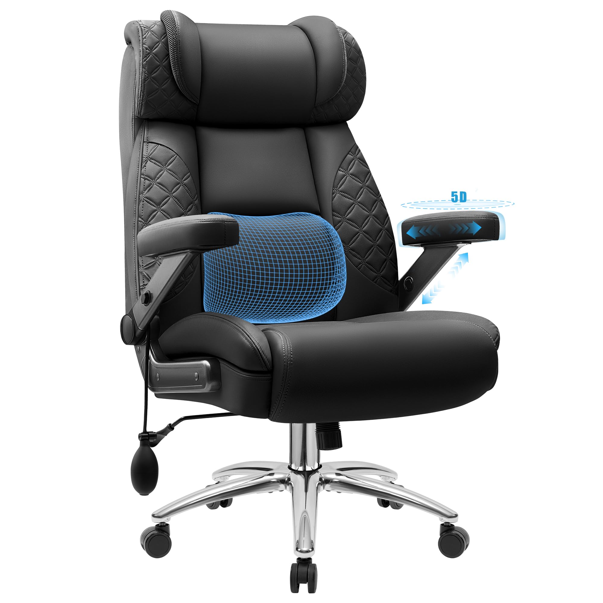 Office Chair Big and Tall, Desk Computer Chair for Heavy People, Oversized Executive Gaming Chair, Extra Wide 500LBS Ergonomic Comfy Office Chair with Adjustable Lumbar Support & 5D Flip Arms