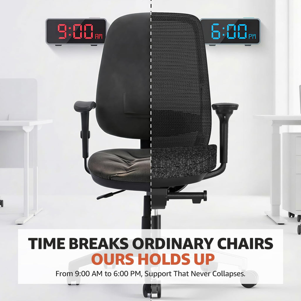 Ergonomic Office Chair - High-Back Mesh Desk Chair with Adjustable Lumbar Support 4D Armrests for Long Hours Sitting Black