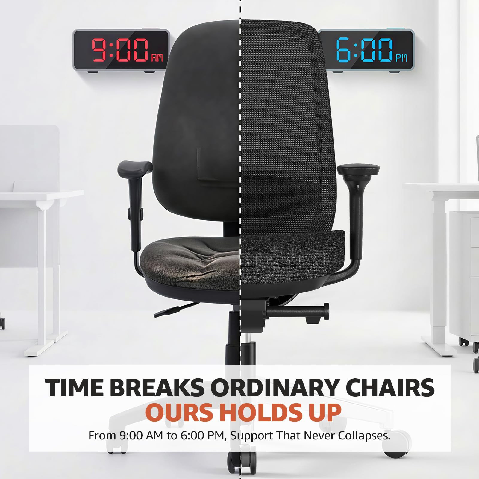 Ergonomic Office Chair - High-Back Mesh Desk Chair with Adjustable Lumbar Support 4D Armrests for Long Hours Sitting Black