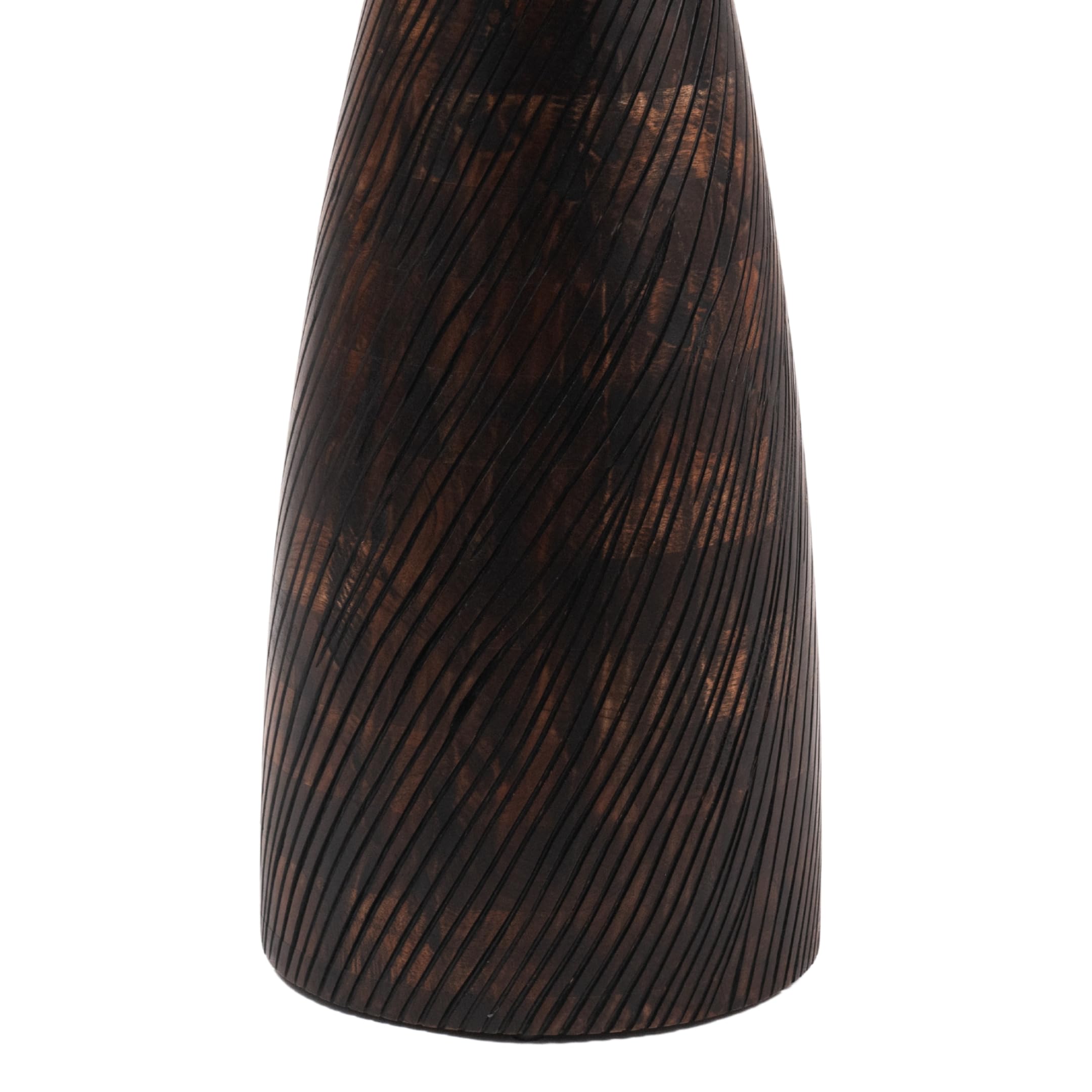 Mid-Century Farmhouse Cottagecore Accent Drink Table, Round Solid Mango Wood Accent Table with Carved Cone Base Minimalist Design for Small Spaces, Living Room, Bedroom or Entryway, Walnut, Assembled