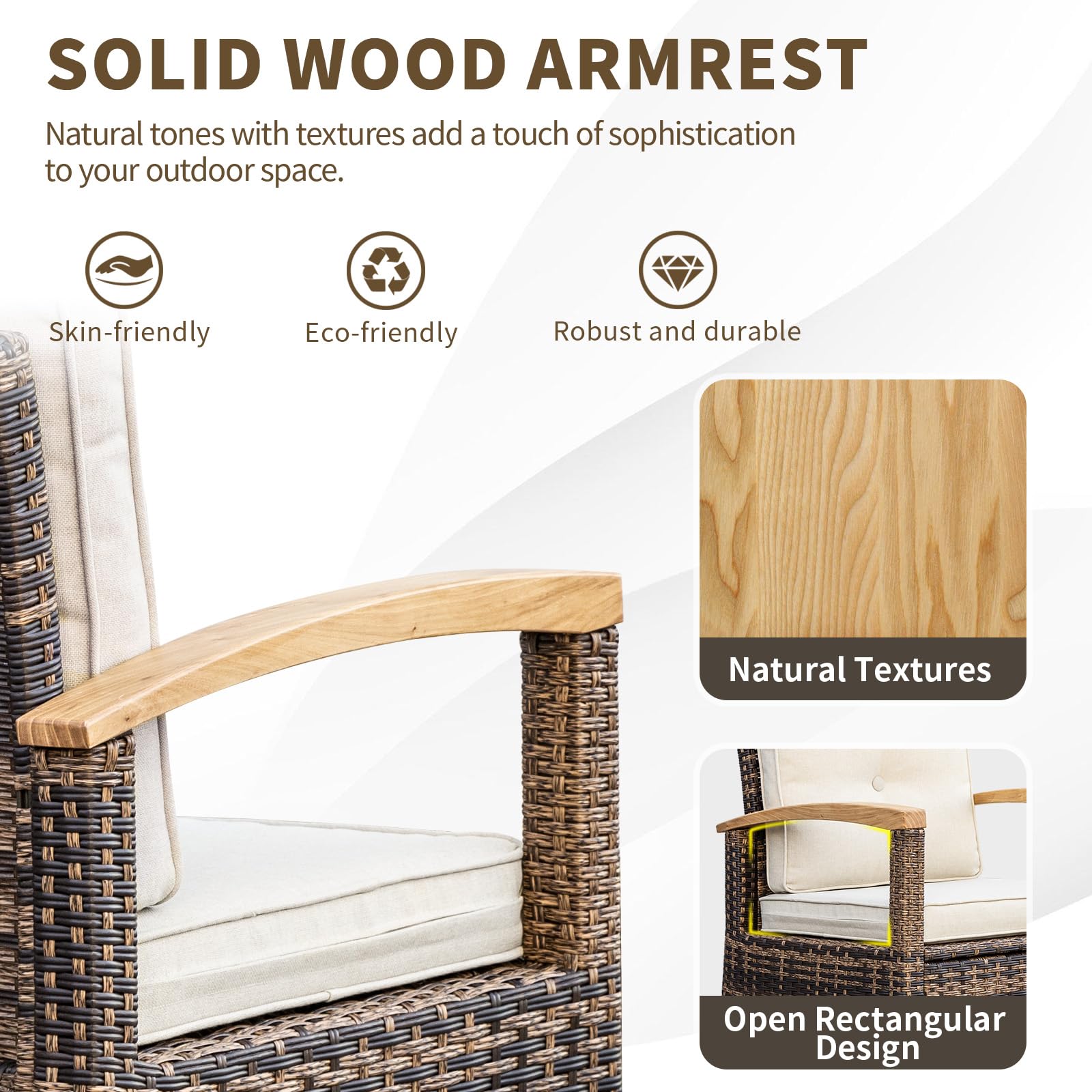 3 Piece Outdoor Swivel Rocker(Brown)