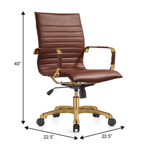 Modern Ergonomic Executive Office Chair, High-Back Leather Conference Desk Chair with Adjustable Height, Tilt Control, 360° Swivel & Gold Frame for Home Office