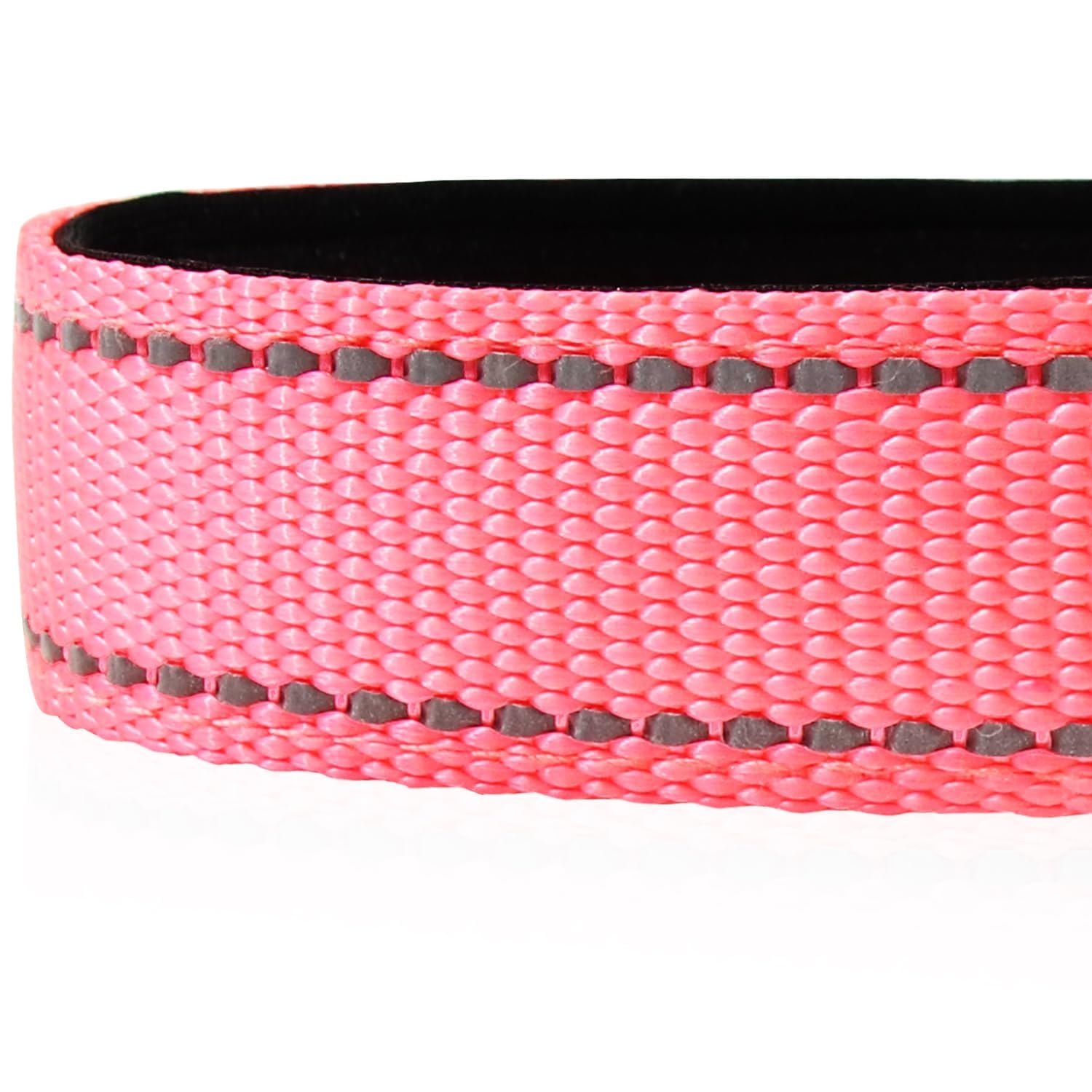 Reflective Dog Collar, Soft Neoprene Padded, Metal D-Ring, Nylon Pet Collar Adjustable for Medium Dogs, Neon Pink, M