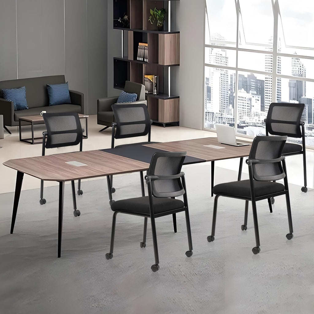 Stacking Chairs 8 PK, Adjustable Backrest Stackable Mesh Office Waiting Room Armless Chair with Wheels for Guest Reception Conference Lobby Side School, Black