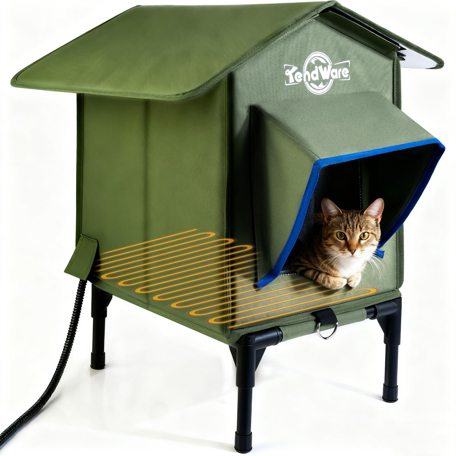 Outdoor Cat House Heated Cat House for Outside with Elevated Base Cat-Attracting Eave Design Feral Stray Shelter Weatherproof in Winter Garage Yard Porch