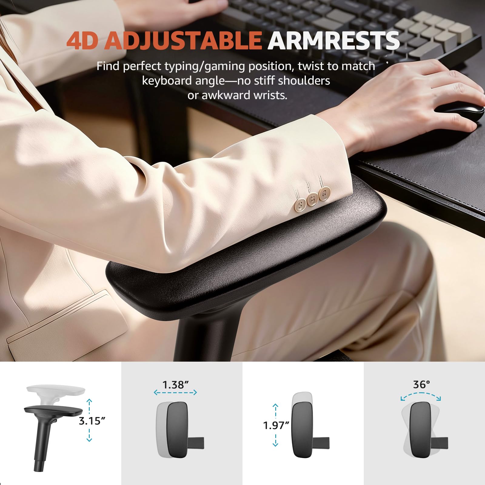 Ergonomic Office Chair - High-Back Mesh Desk Chair with Adjustable Lumbar Support 4D Armrests for Long Hours Sitting Black