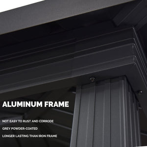 6.5' X 10' Hardtop Grill Gazebo for Patio Permanent Aluminum Barbeque Shelter Gazebo Canopy with Ceiling Hook and Shelves Double Tiered Grey Outdoor BBQ