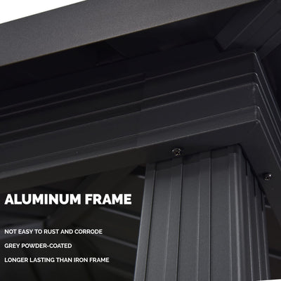 6.5' X 10' Hardtop Grill Gazebo for Patio Permanent Aluminum Barbeque Shelter Gazebo Canopy with Ceiling Hook and Shelves Double Tiered Grey Outdoor BBQ