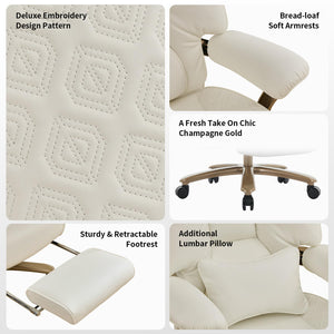 Big and Tall Executive Office Chair with Footrest, 400LBS Capacity Ergonomic High-Back Desk Office Chair with Lumbar Support, Padded Armrests & Thick Cushion, White PU Leather Chairs