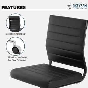 Office Desk Chair No Arms, Mid Back Ergonomic Swivel Black Armless Conference Room Chairs, Adjustable Height PU Leather Home Desk Chair, Modern Small Rolling Computer Task Chair