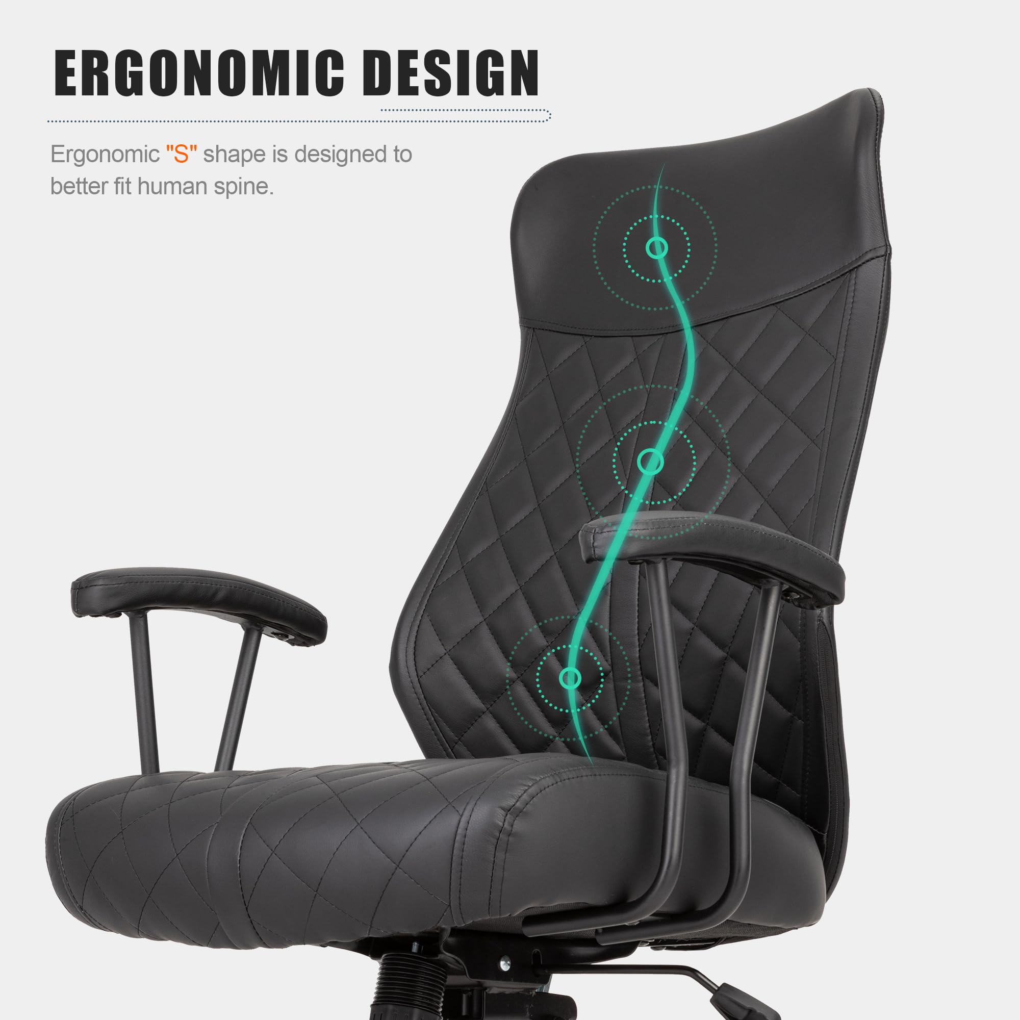 Modern Leather Office Chair, High Back Conference Room Chairs Mid-Century Reclining Office Chairs with Removable Pillow, Padded Executive Office Chair for Home, Office.