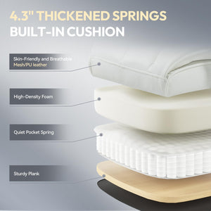 Big and Tall Office Chair with Pocket Spring Cushion, High Back Computer Gaming Chairs with Adjustable Armrests and Lumbar Support,Executive Desk Chairs with Footrest(PU Leather,White)