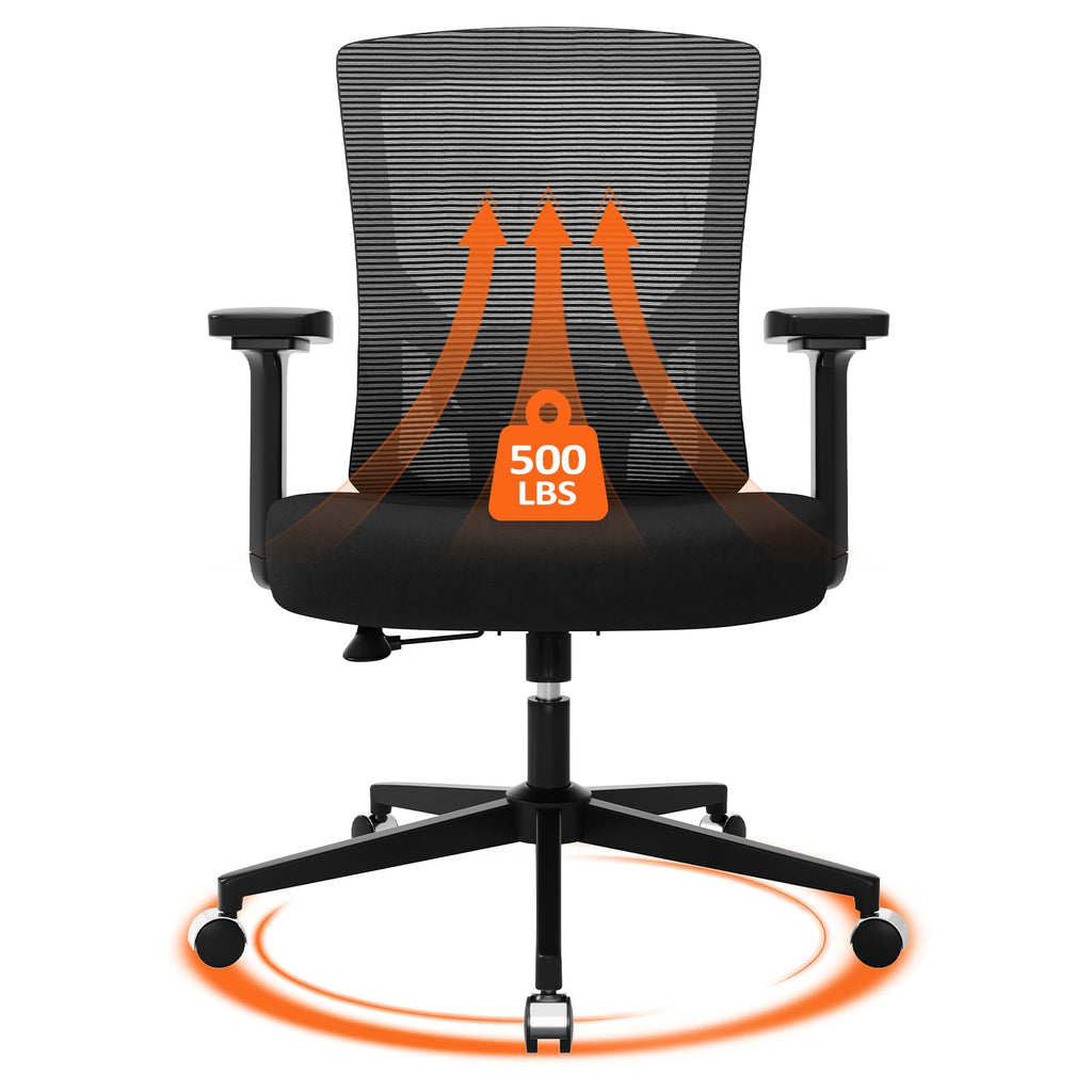 500 lbs Big and Tall Office Chair, Heavy Duty Mesh Desk Chairs with Comfort Spring-Supported Extra-Wide Seat Cushion, 3D Armrests, Ergonomic Breathable Computer Chair for Heavy People