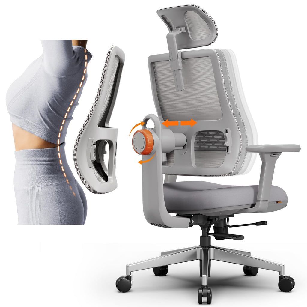 Ergonomic High-Back Office Chair, Home Office Desk Chair with Auto-Following Lumbar Support, Adjustable Headrest, 3D Armrest, Seat Depth & Heigh Adjustable, 96°-126° Recline