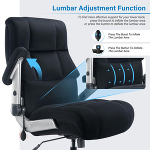 Big and Tall Office Chair 700lbs- Executive Desk Chair with Adjustable Lumbar Support 3D Flip UP Arms- Heavy Duty Quiet Wheels Metal Base Ergonomic Computer Chairs, Black
