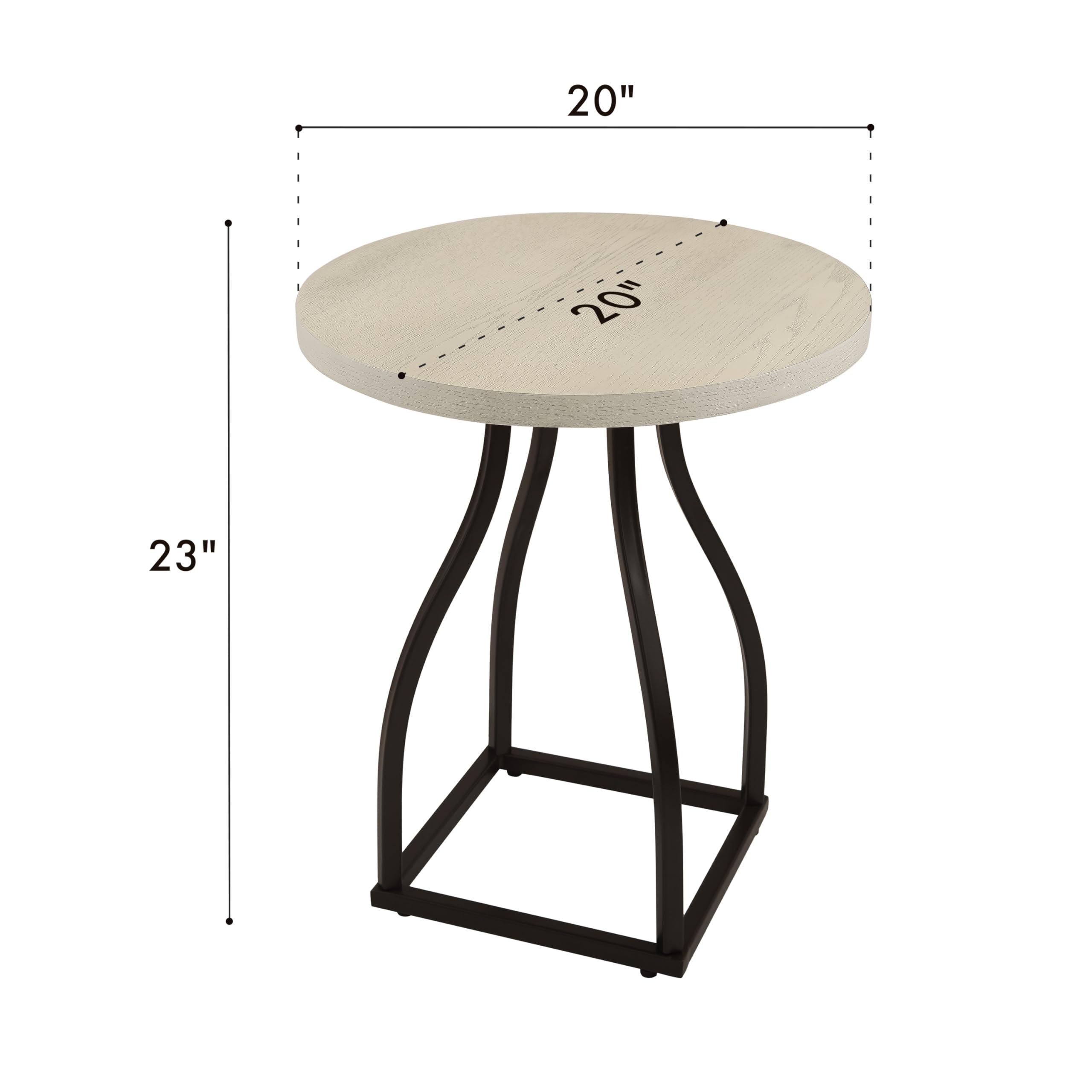 Round Accent Table with Metal Base - White Wash
