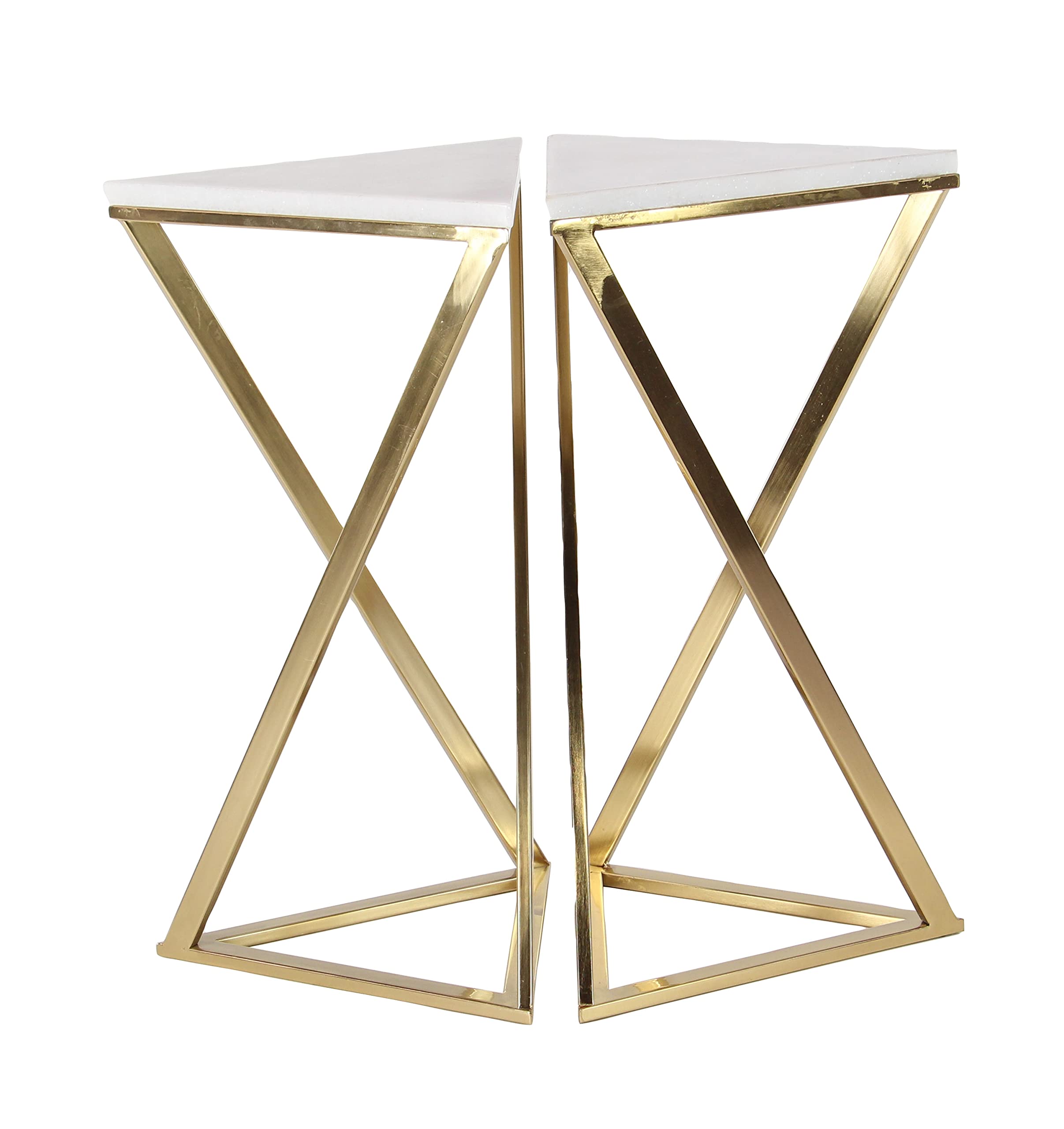 Metal Side End Accent Table End Table with Marble Top, Set of 2 Side Table 14"W, 24"H, Gold