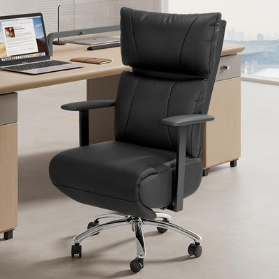 Reclining Office Chair with Adjustable Headrest and Footrest, 170° Ergonomic Comfortable Office Chair Zero Gravity, Leather Executive Home Office Desk Chair (Black)