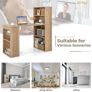 48 Inch Computer Desk with Bookshelf, 3-in-1 Home Office Desk with 4-Tier Bookcase & CPU Stand, Space-Saving Reversible Writing Desk Work Table for Bedroom, Study Room, Office (Natural)