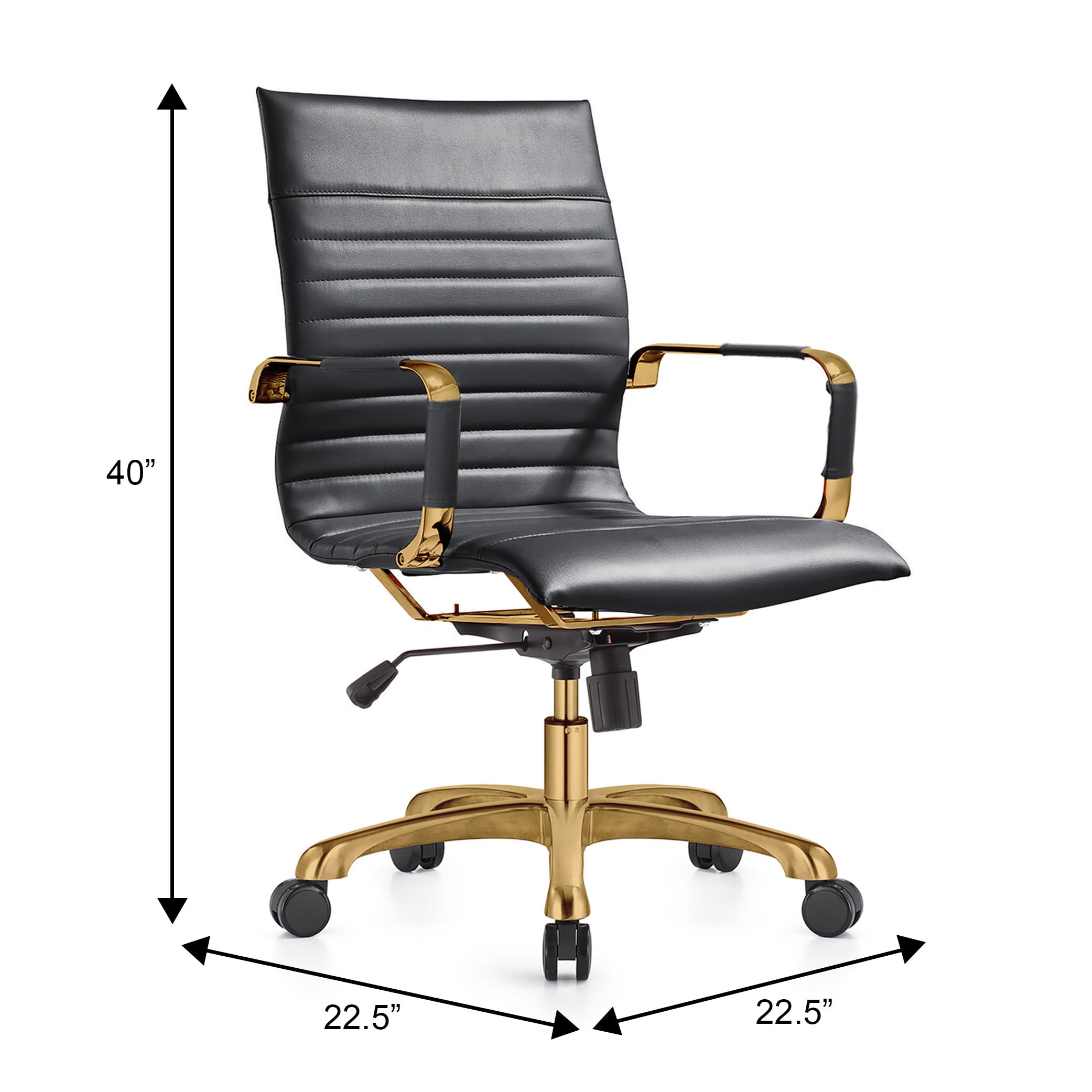 Modern Ergonomic Executive Office Chair, High-Back Leather Conference Desk Chair with Adjustable Height, Tilt Control, 360° Swivel & Gold Frame for Home Office