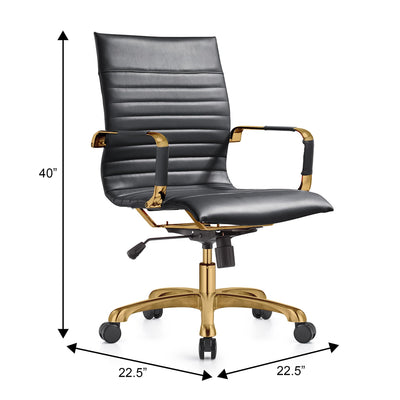 Modern Ergonomic Executive Office Chair, High-Back Leather Conference Desk Chair with Adjustable Height, Tilt Control, 360° Swivel & Gold Frame for Home Office