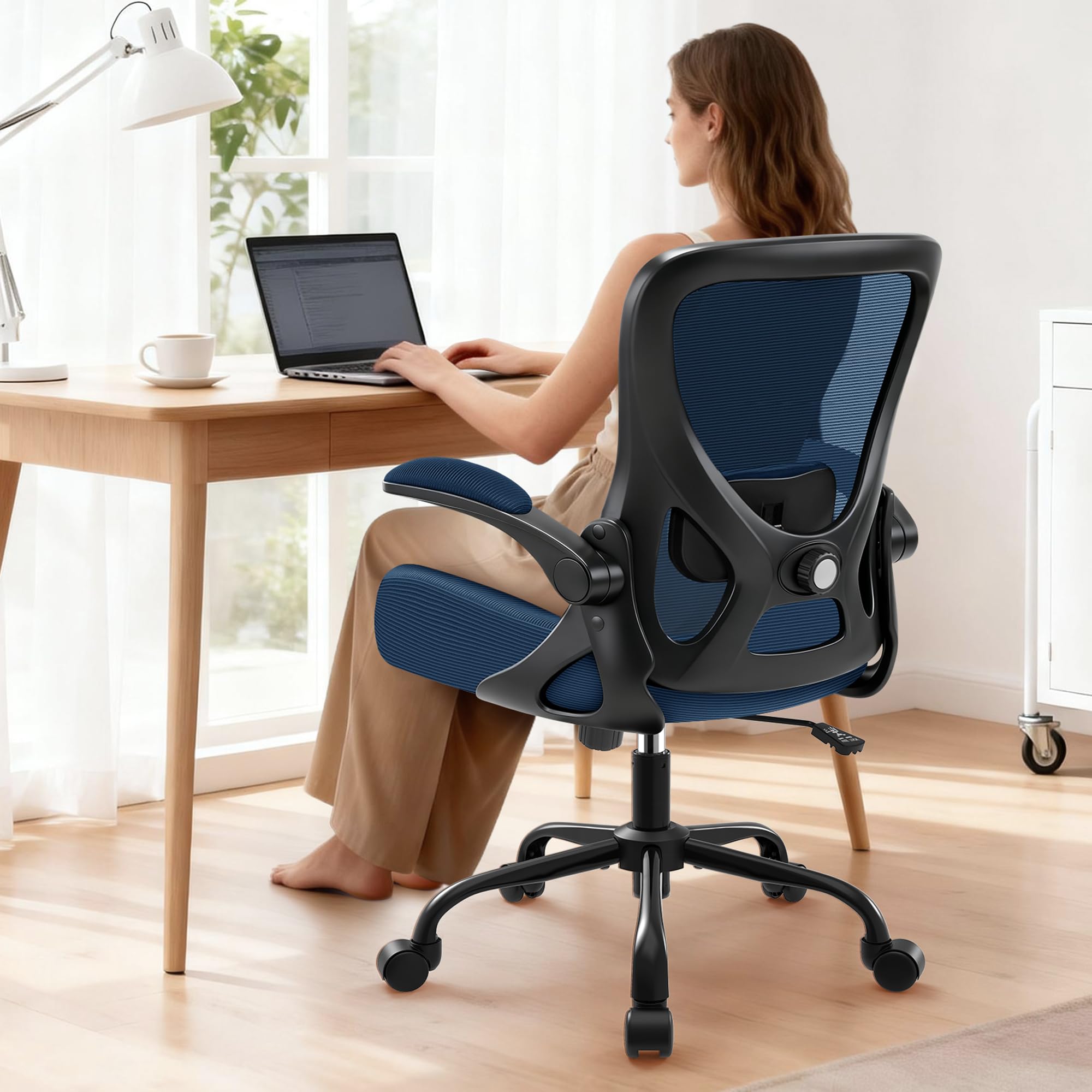 Office Chair - Ergonomic Breathable Mesh Desk Chair with Adjustable Lumbar Support and Flip-up Armrests - Executive High Back Rolling Swivel Comfortable Computer Gaming Chair for Home Office