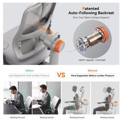 Ergonomic High-Back Office Chair, Home Office Desk Chair with Auto-Following Lumbar Support, Adjustable Headrest, 3D Armrest, Seat Depth & Heigh Adjustable, 96°-126° Recline