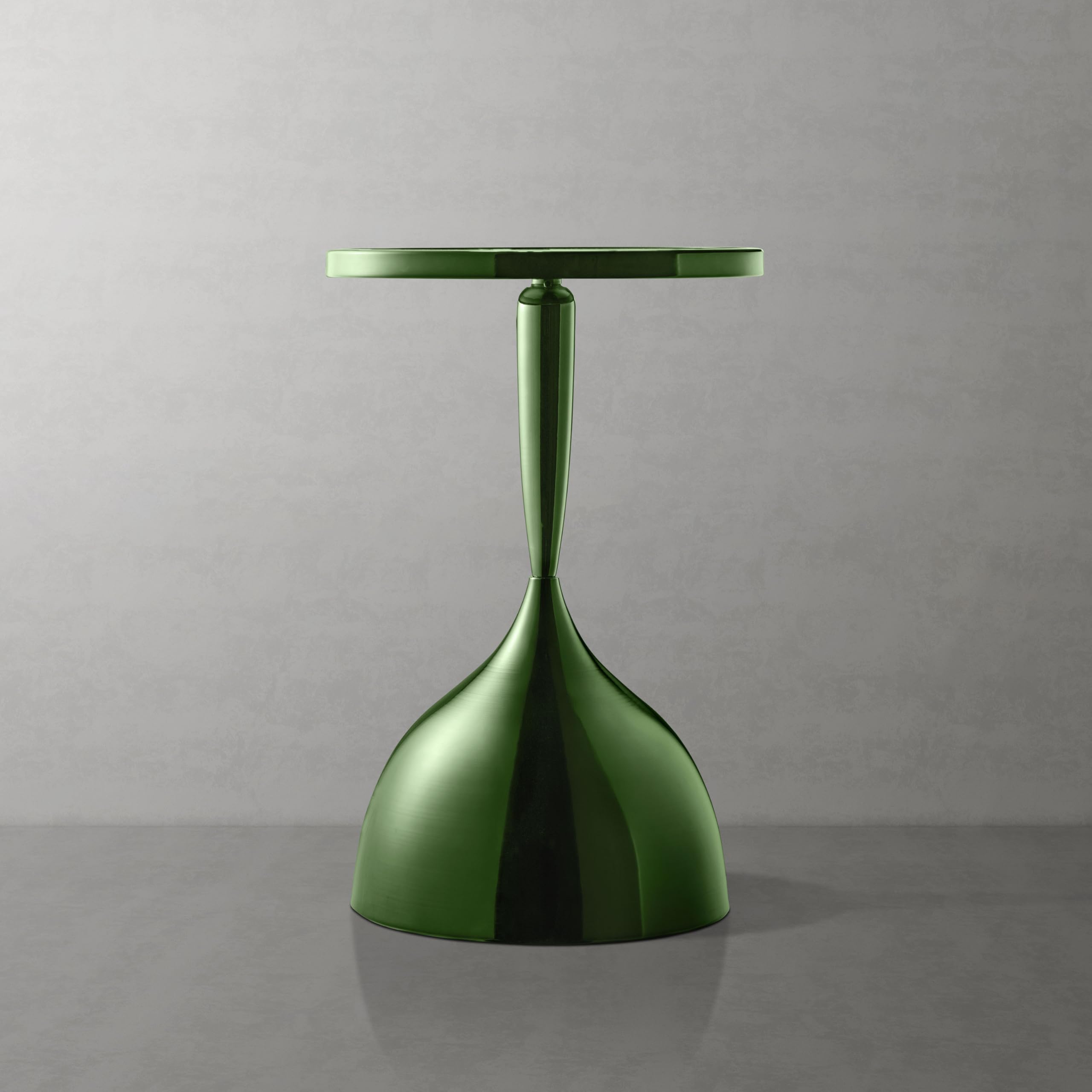 Modern 24" Tall Round End Table with Decorated Tabletop and Iron Metal Base, Accent Furniture, Elegant Pedestal Stand for Living Room, Home Office, Chrome Green