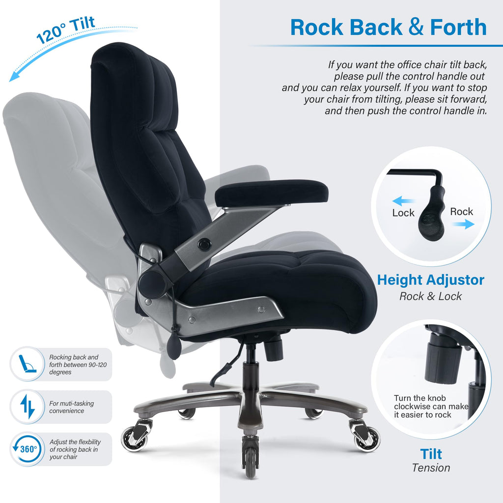 Big and Tall Office Chair 700lbs- Executive Desk Chair with Adjustable Lumbar Support 3D Flip UP Arms- Heavy Duty Quiet Wheels Metal Base Ergonomic Computer Chairs, Black