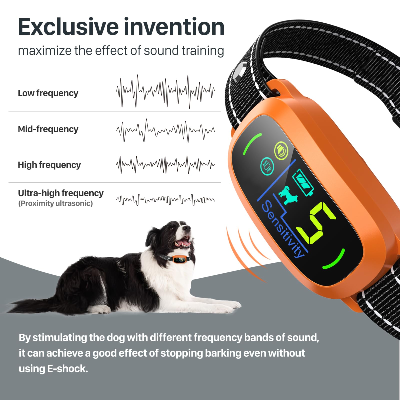 Dog Bark Collar for Large Medium Small Dogs, Rechargeable Smart Bark Collar, Anti Barking Training Collar with 5 Adjustable Sensitivity Beep Vibration (Orange)
