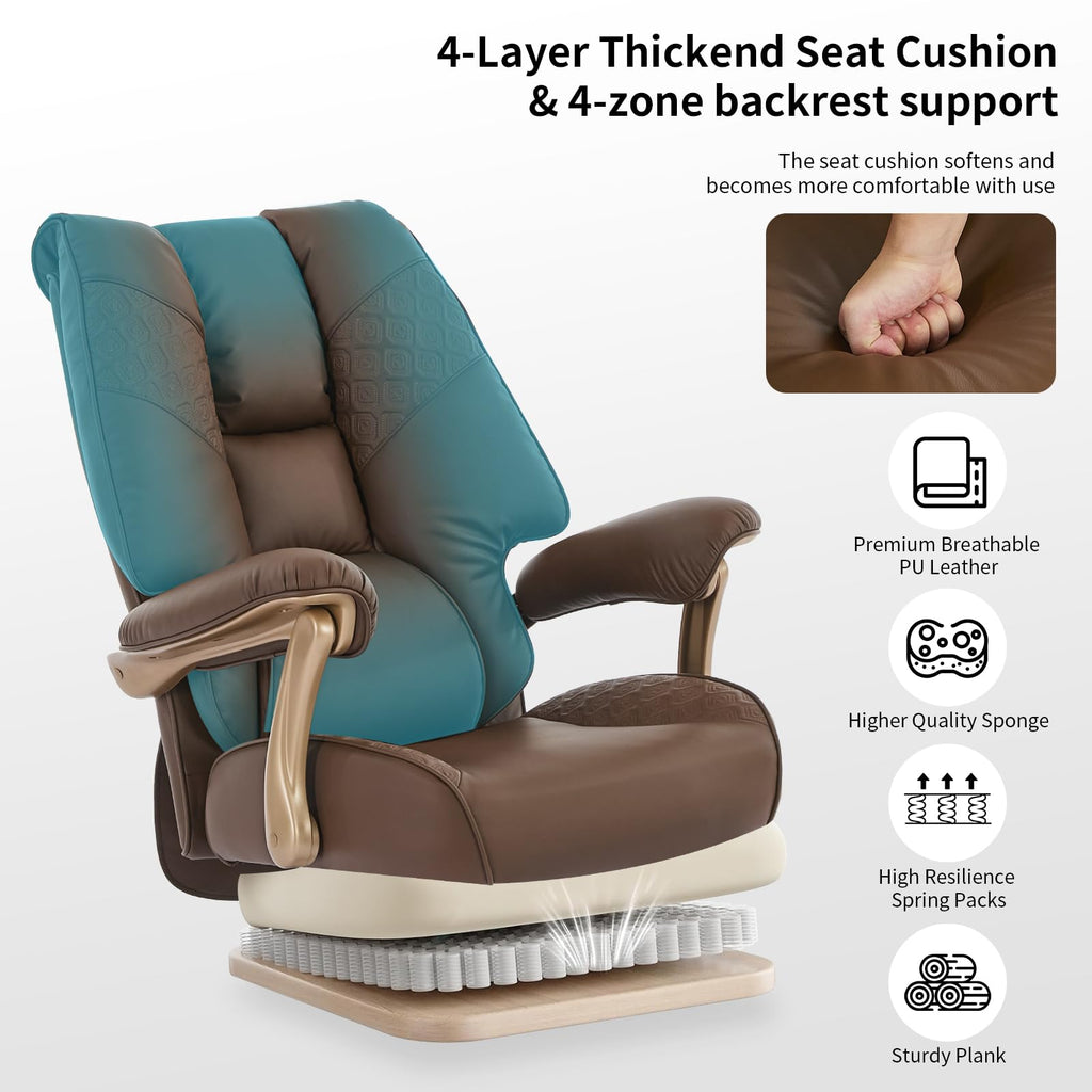 Big and Tall Executive Office Chair with Footrest, 400LBS Capacity Ergonomic High-Back Desk Office Chair with Lumbar Support, Padded Armrests & Thick Cushion, Brown PU Leather Chairs