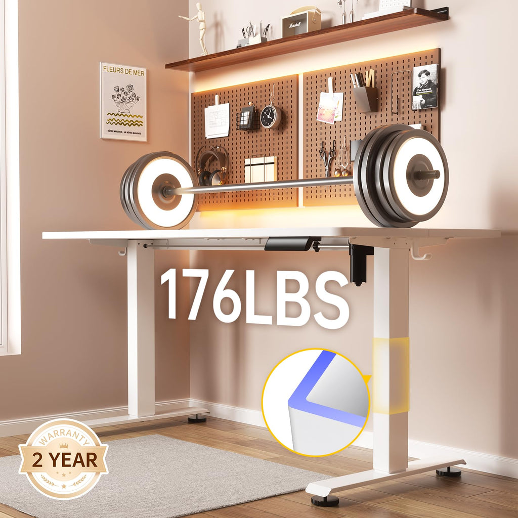 63x27.6 Inch Large Electric Standing Desk, Heights Adjustable,Sit to Stand Up, Work Home Office Computer Table for Walking Pad, Gifts for Dad, Wooden Desktop Desks, White