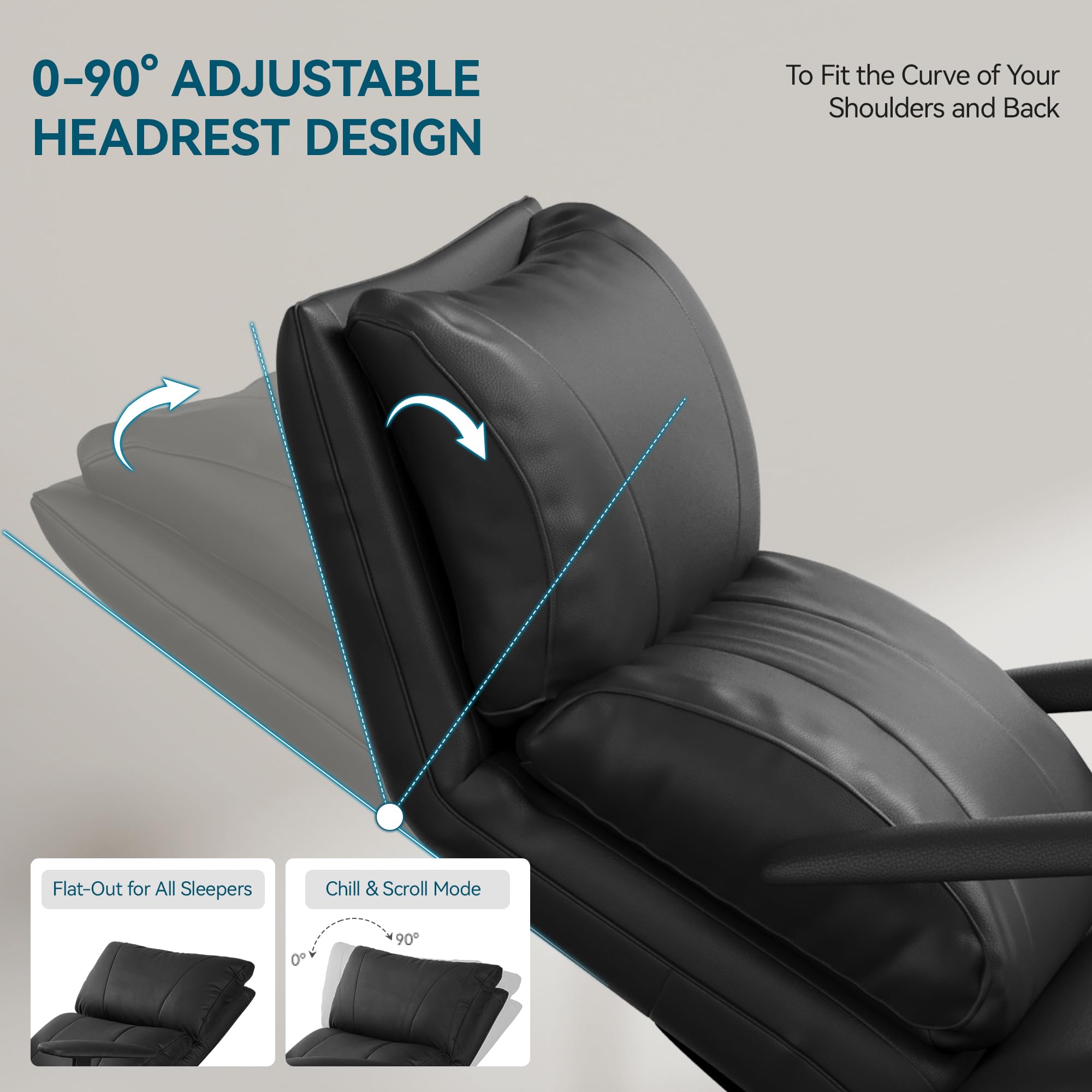 Reclining Office Chair with Adjustable Headrest and Footrest, 170° Ergonomic Comfortable Office Chair Zero Gravity, Leather Executive Home Office Desk Chair (Black)