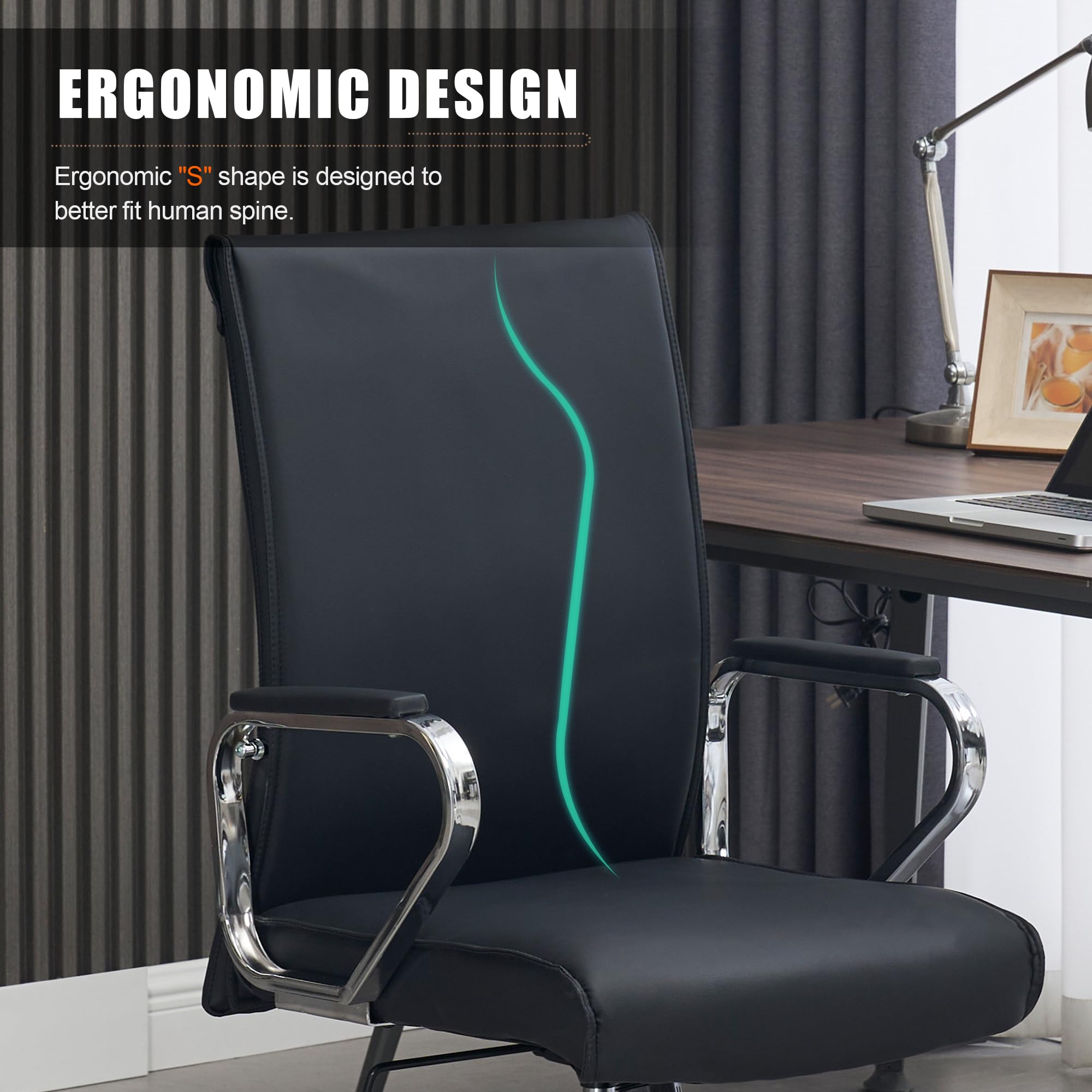 Office Desk Chair, Ergonomic Leather Modern Conference Room Chairs, Executive Height Adjustable Swivel Rolling Chair for Home Office.