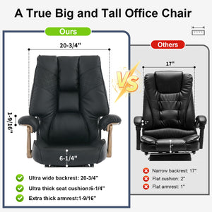 Big and Tall Executive Office Chair with Footrest, 400LBS Capacity Ergonomic High-Back Desk Office Chair with Lumbar Support, Padded Armrests & Thick Cushion, Black PU Leather Chairs