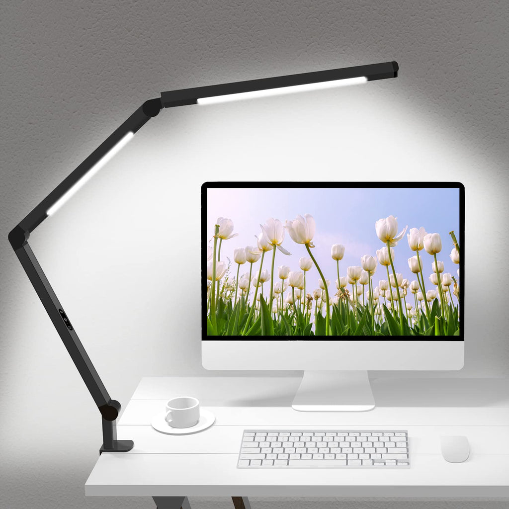 LED Desk Lamp with Clamp, Architect Desk Lamp with Dual Light and Adjustable Swing Arm, Clip-on Eye-Care 4 CCT Modes & 5 Brightness Levels Table Light Modern Computer Lighting for Home Office