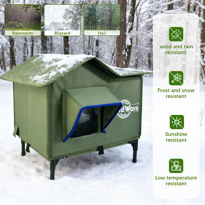 Outdoor Cat House Heated Cat House for Outside with Elevated Base Cat-Attracting Eave Design Feral Stray Shelter Weatherproof in Winter Garage Yard Porch